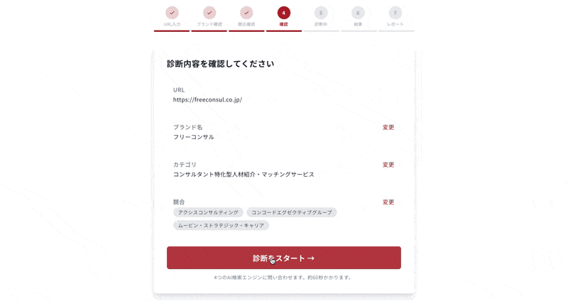 hikaku.ai 無料AI検索診断のデモ